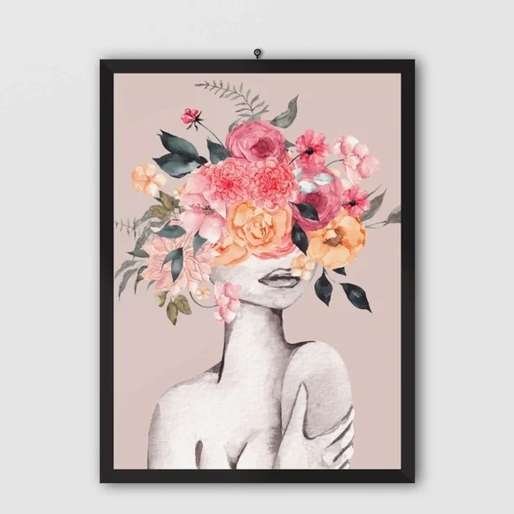 Watercolor Floral Woman Portrait Wall Art Illustration Print Poster Unframed - Picture 7 of 7